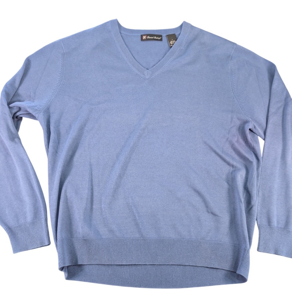 daniel bishop silk cotton blue sweater pullover mens large luxury knit classic